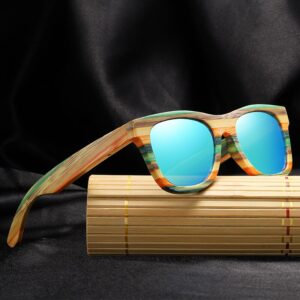Kithdia Polarized Wooden Sunglasses With Skateboard Bamboo Sunglasses and Box